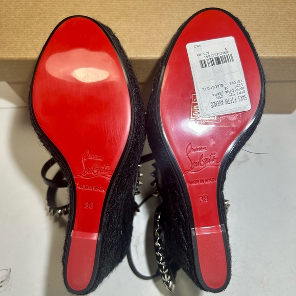 New! CHRISTIAN LOUBOUTIN MAFALDINA ZEPPA WEDGE SANDAL SPIKES BLACK LEATHER SZ 38 - Picture 14 of 15